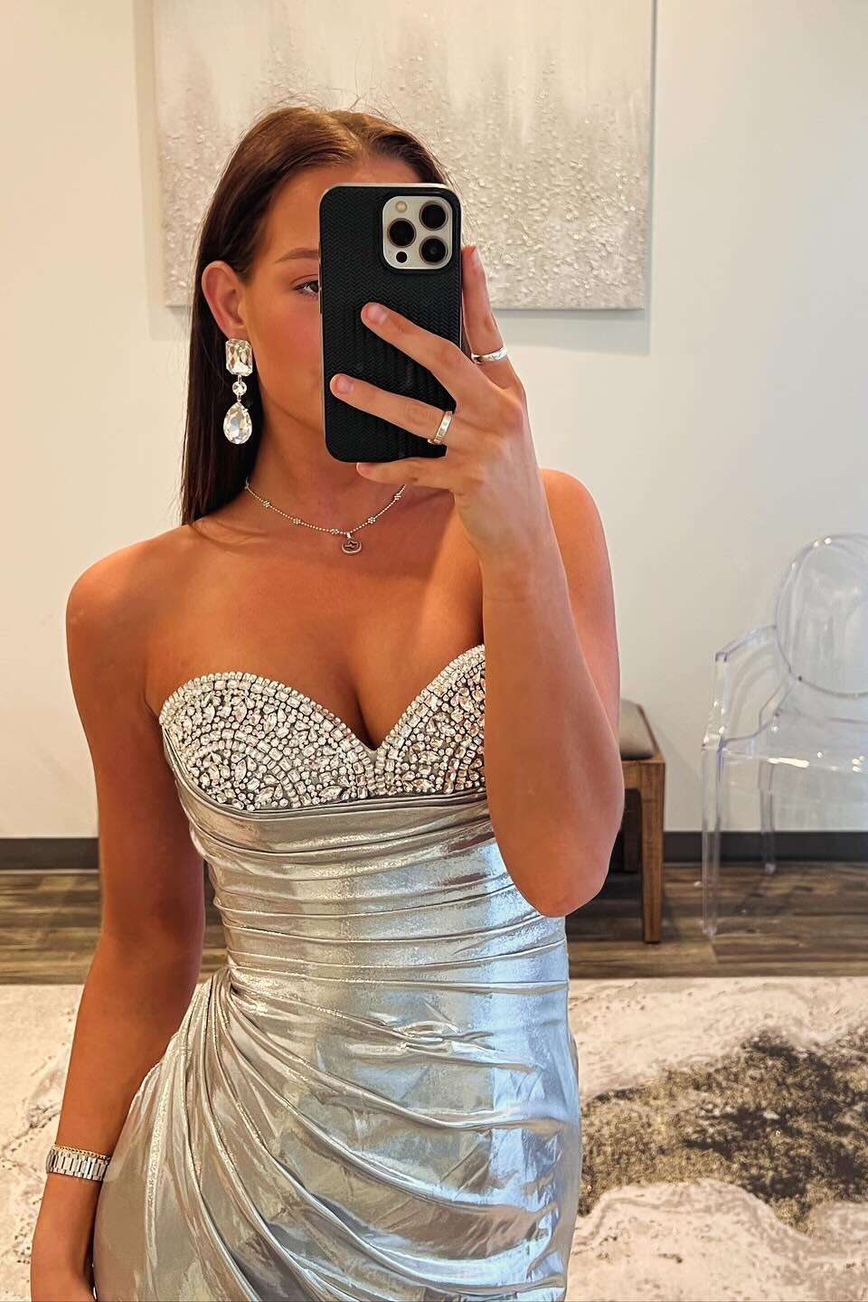 Strapless Satin High Slit Prom Dress - Chloe Dress