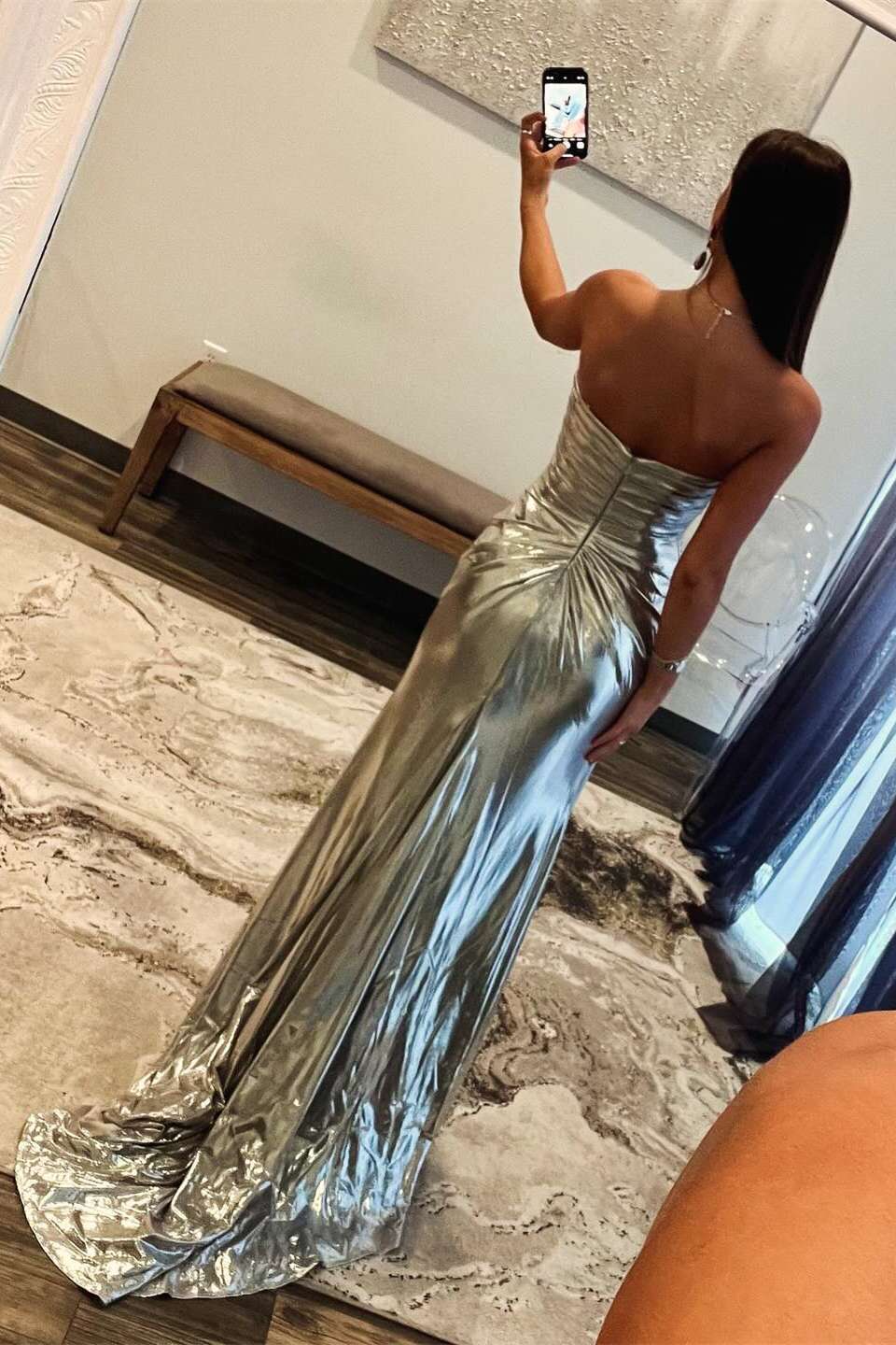 Strapless Satin High Slit Prom Dress - Chloe Dress