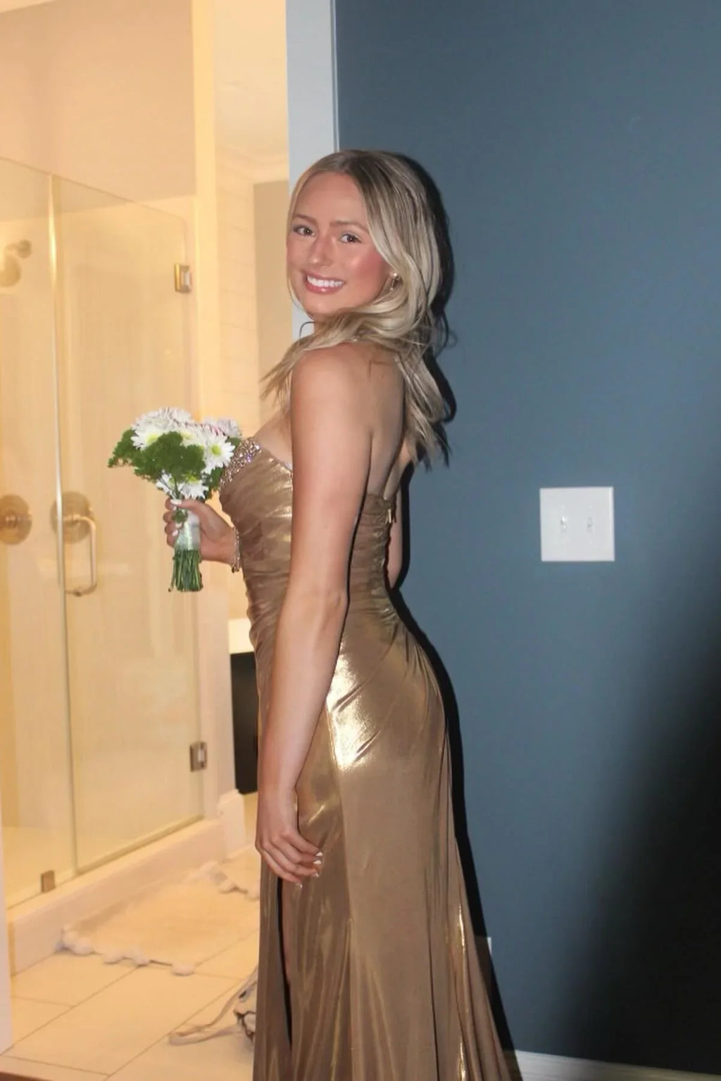 Strapless Satin High Slit Prom Dress - Chloe Dress