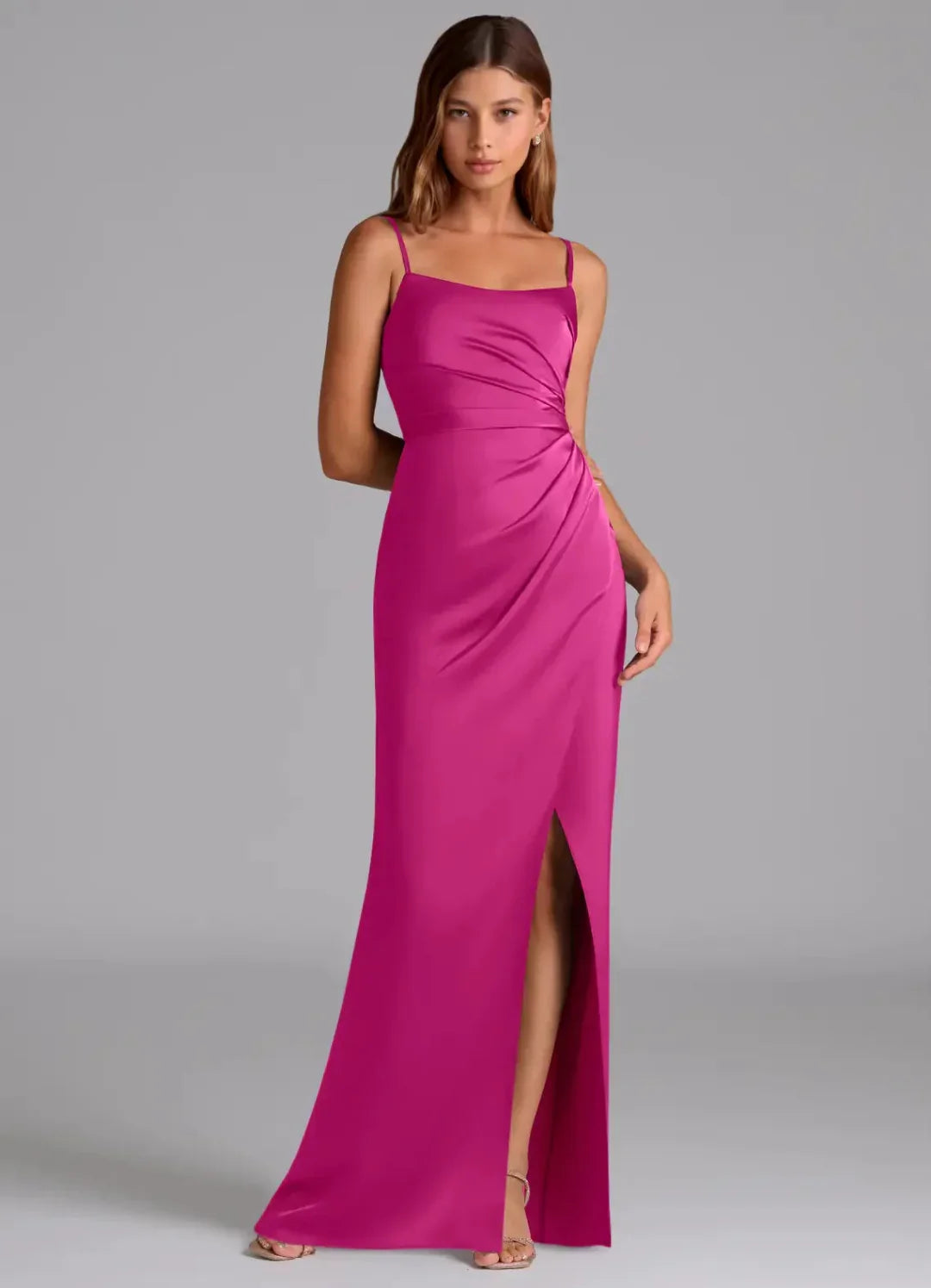 Spaghetti Strap Satin Open Back Floor-Length Wedding Dress - Chloe Dress