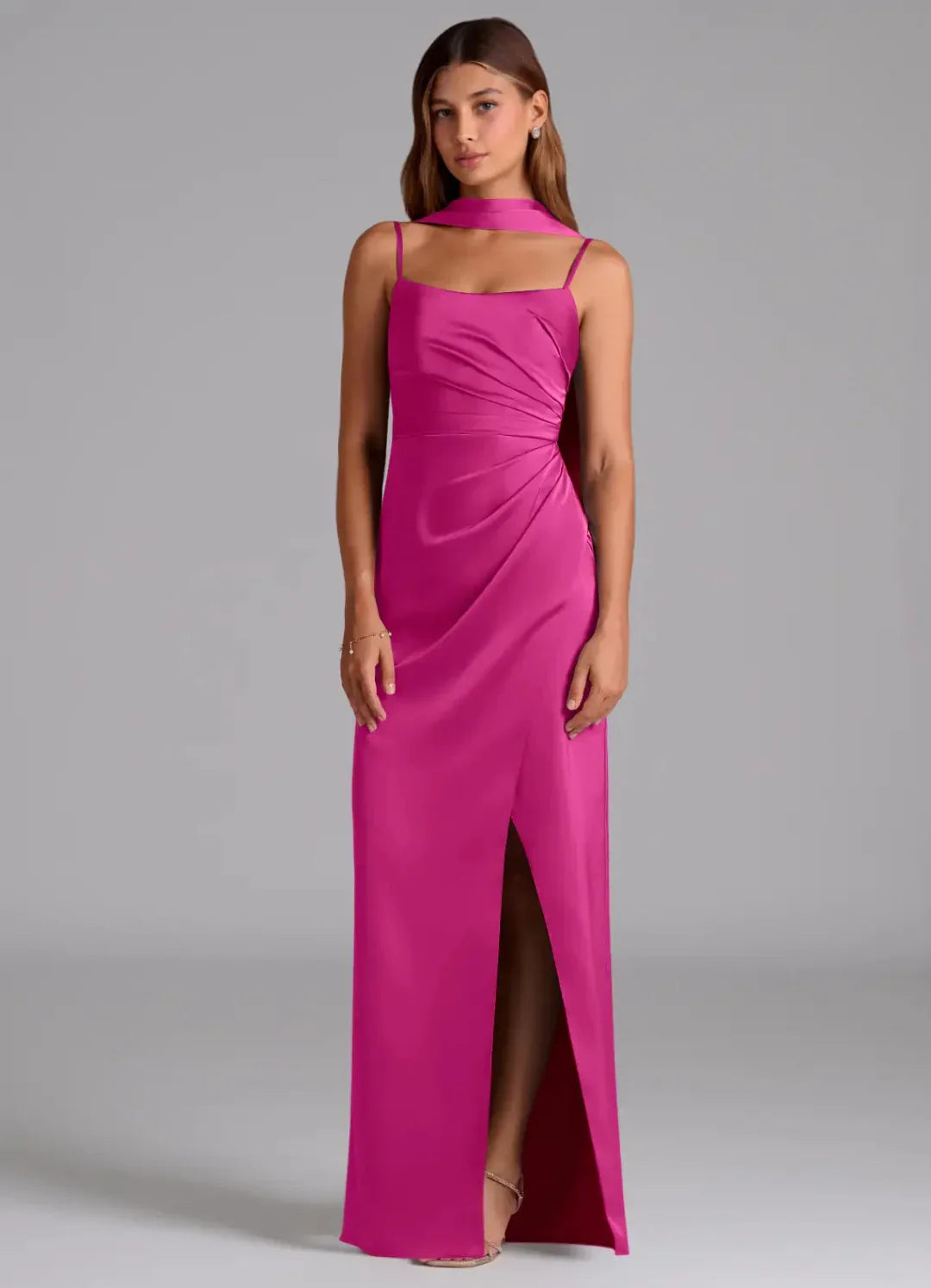Spaghetti Strap Satin Open Back Floor-Length Wedding Dress - Chloe Dress