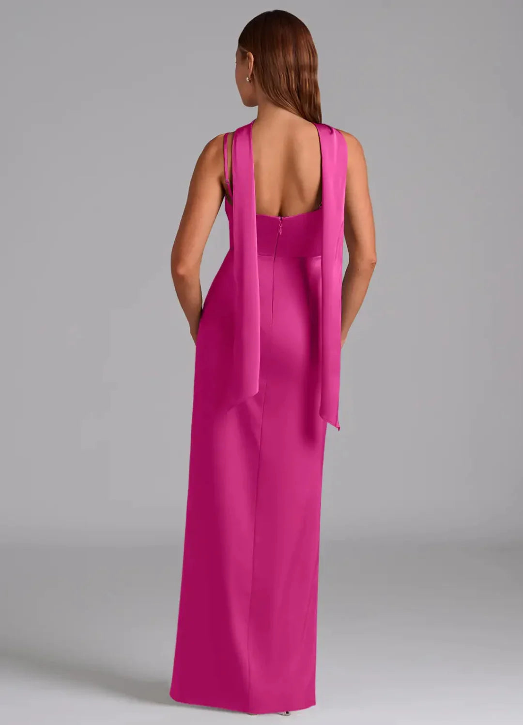 Spaghetti Strap Satin Open Back Floor-Length Wedding Dress - Chloe Dress