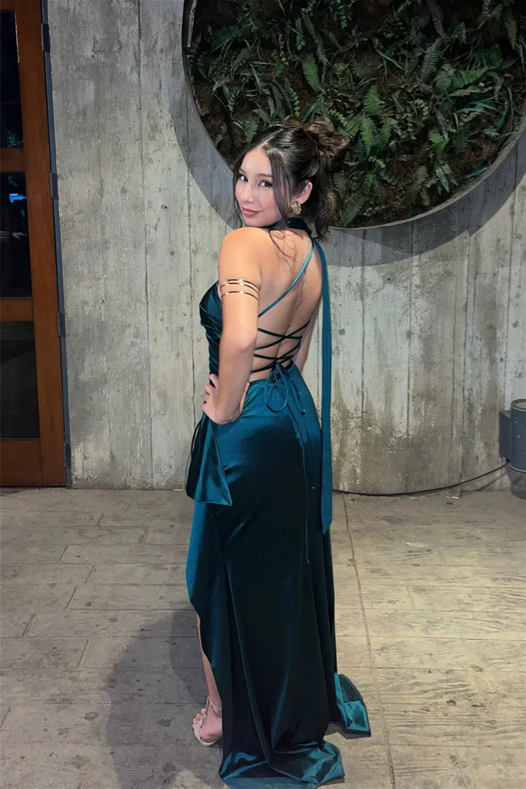 One-Shoulder Satin High Slit Prom Gown - Chloe Dress