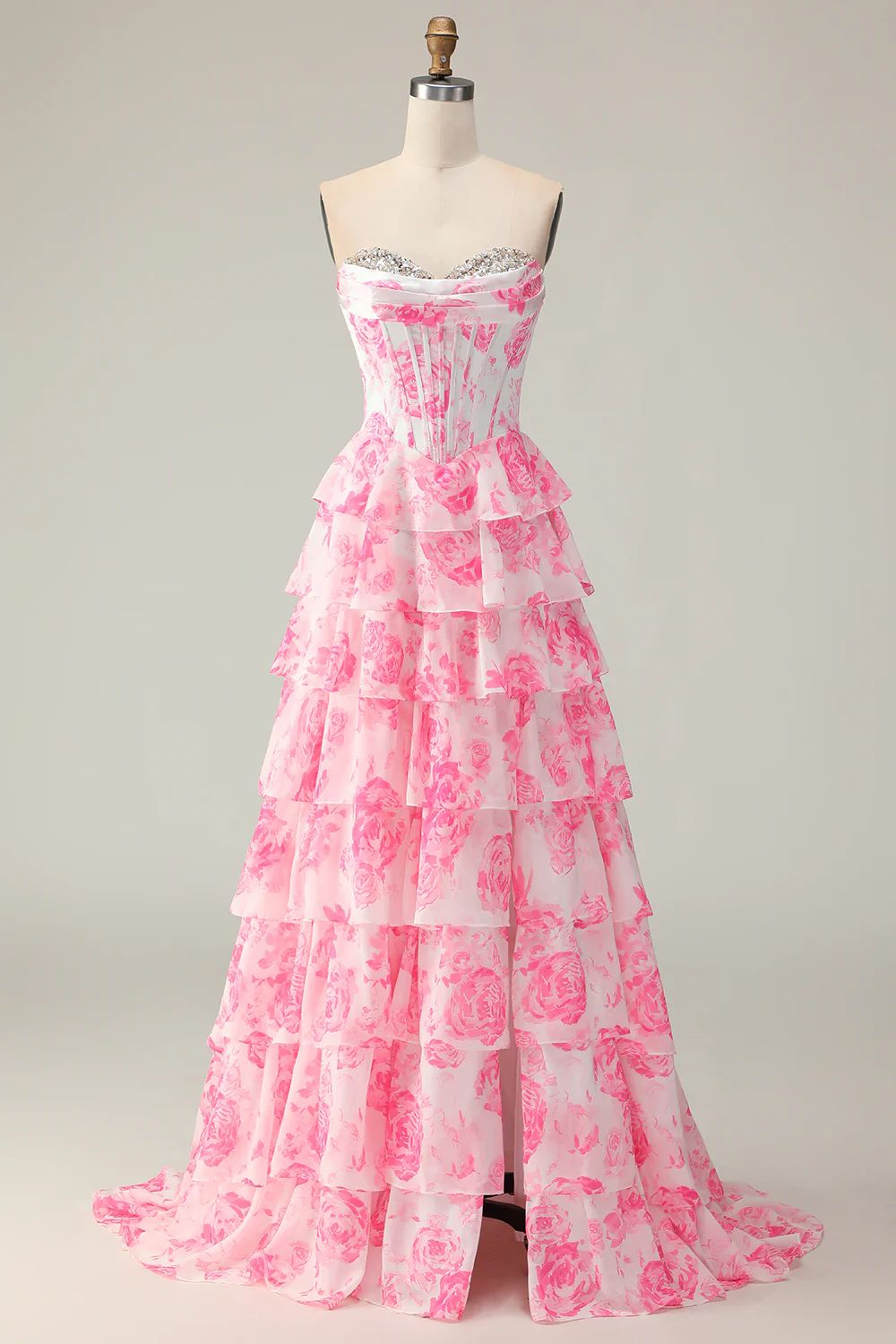 Strapless Lace-Up Back Ruffled Prom Dress - Chloe Dress
