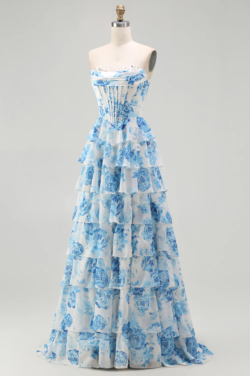 Strapless Lace-Up Back Ruffled Prom Dress - Chloe Dress