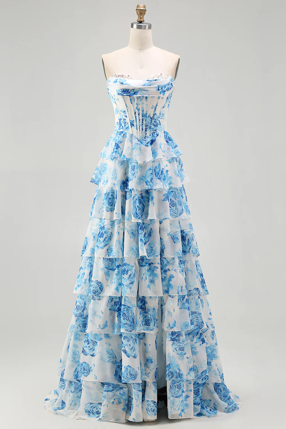 Strapless Lace-Up Back Ruffled Prom Dress - Chloe Dress