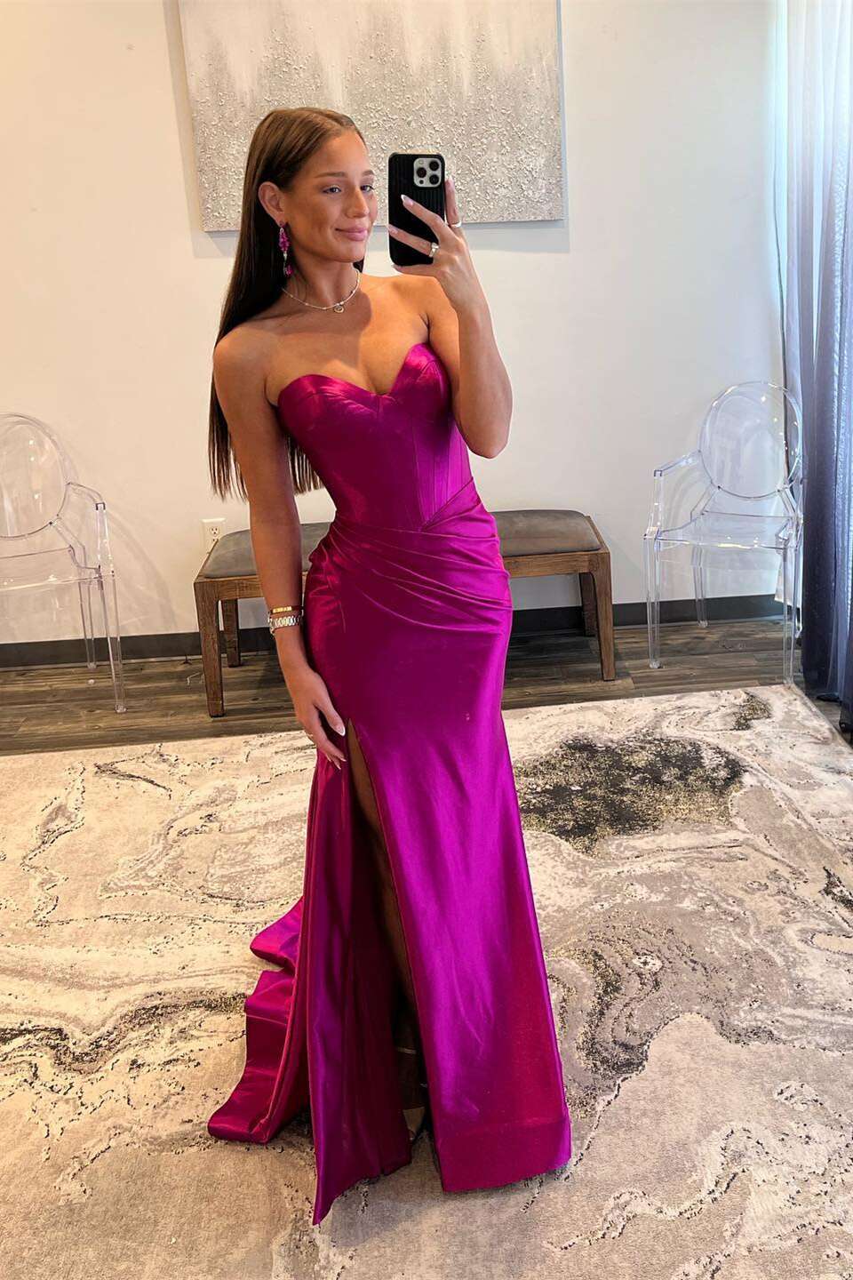 Mermaid Sweetheart Satin Lace-Up Back High Slit Prom Dress - Chloe Dress
