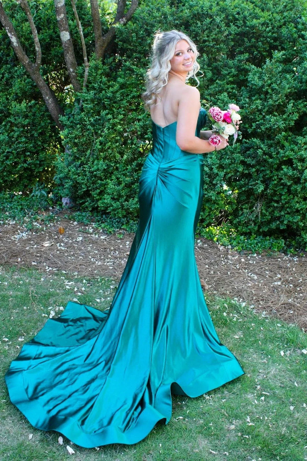 Mermaid Sweetheart Satin Lace-Up Back High Slit Prom Dress - Chloe Dress