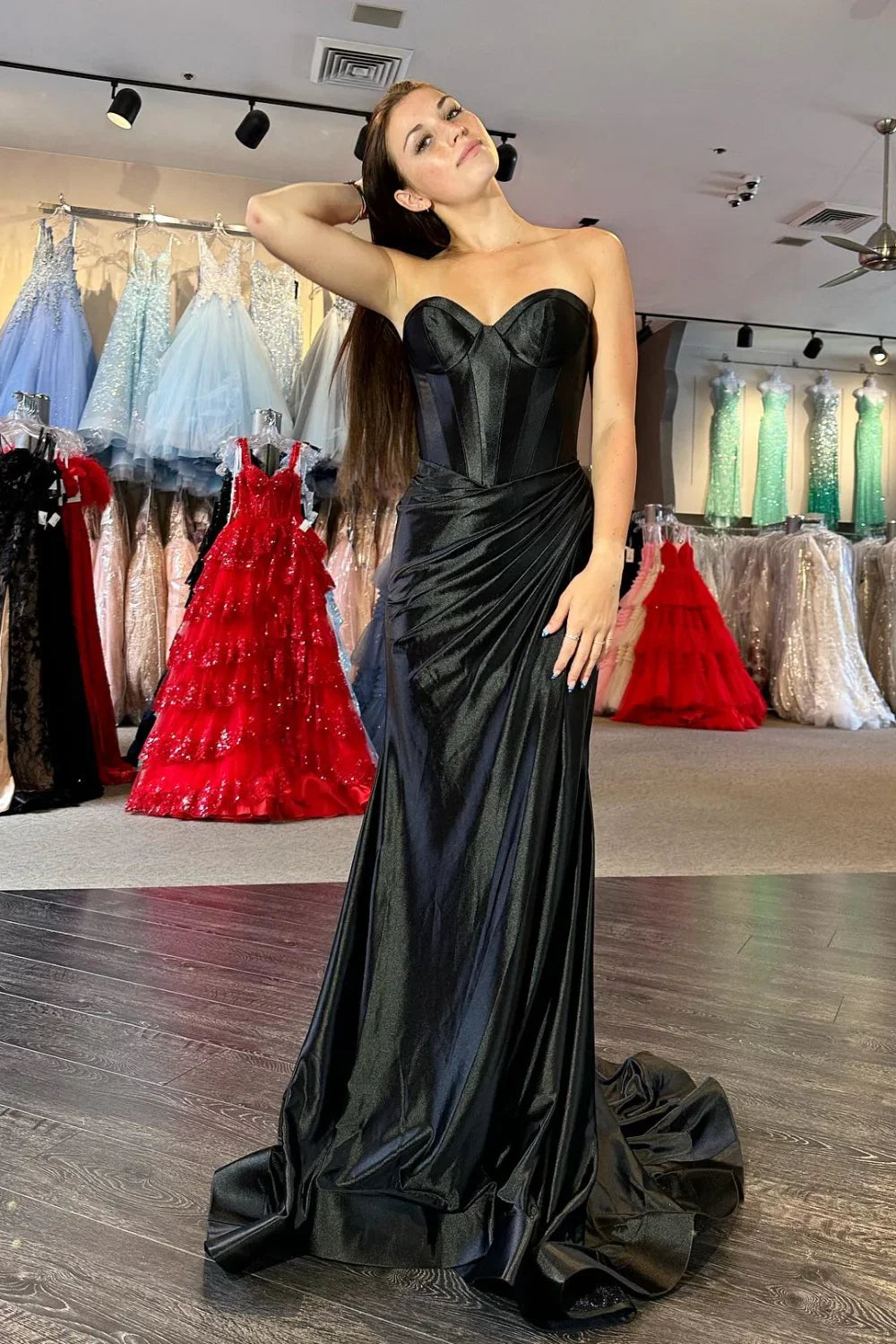 Mermaid Sweetheart Satin Lace-Up Back High Slit Prom Dress - Chloe Dress