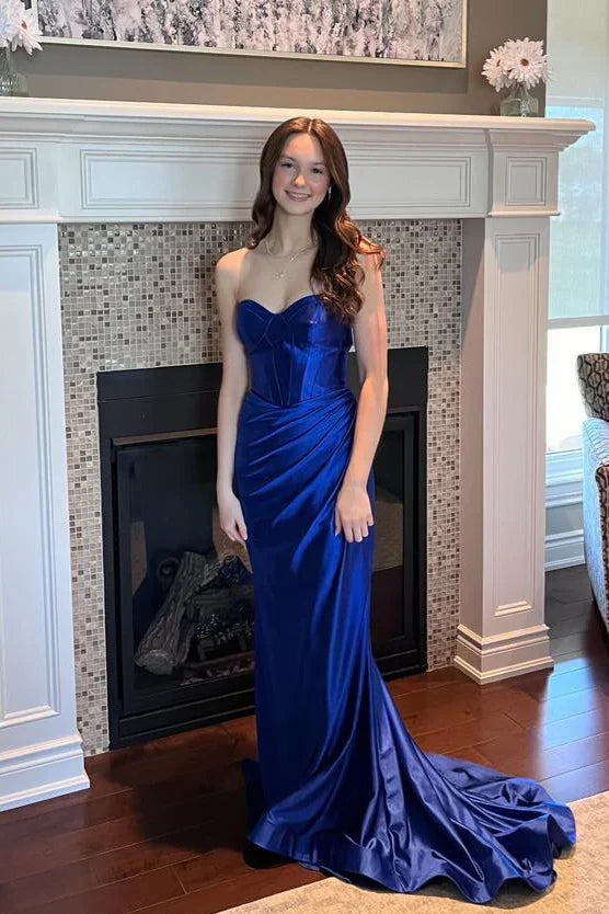 Mermaid Sweetheart Satin Lace-Up Back High Slit Prom Dress - Chloe Dress