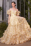 Ball Gown Off-Shoulder Lace Puff Sleeve High Slit Prom Gown - Chloe Dress
