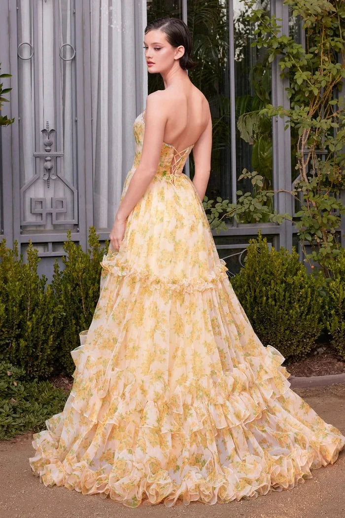 Ball Gown Off-Shoulder Lace Puff Sleeve High Slit Prom Gown - Chloe Dress