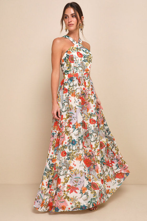 A-Line Halter Sleeveless Open Back Floor-Length Prom Dress - Chloe Dress