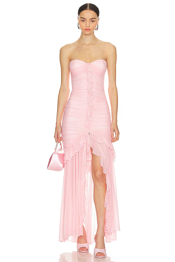 Strapless Chiffon Ruffled Prom Gown - Chloe Dress