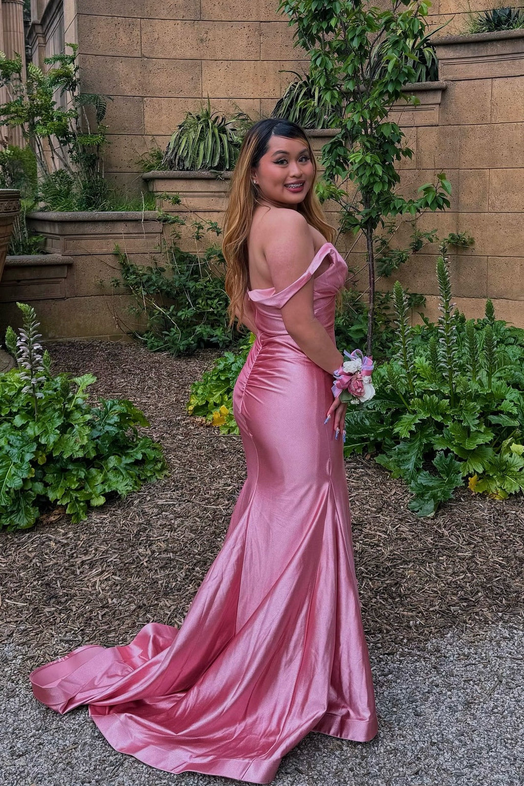 Mermaid V-Neck Satin Train Prom Dress - Chloe Dress