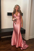 Mermaid V-Neck Satin Train Prom Dress - Chloe Dress