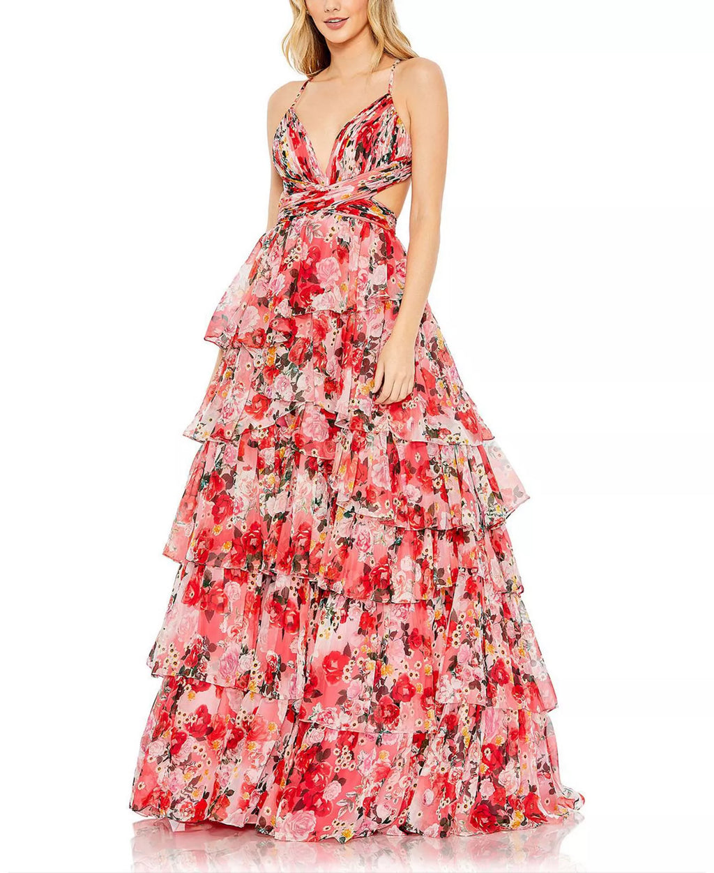 V-Neck Open Back Tiered Floor-Length Prom Dress - Chloe Dress