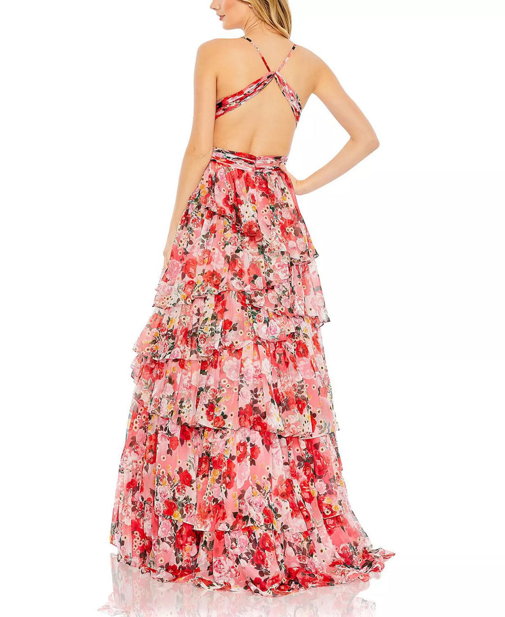 V-Neck Open Back Tiered Floor-Length Prom Dress - Chloe Dress