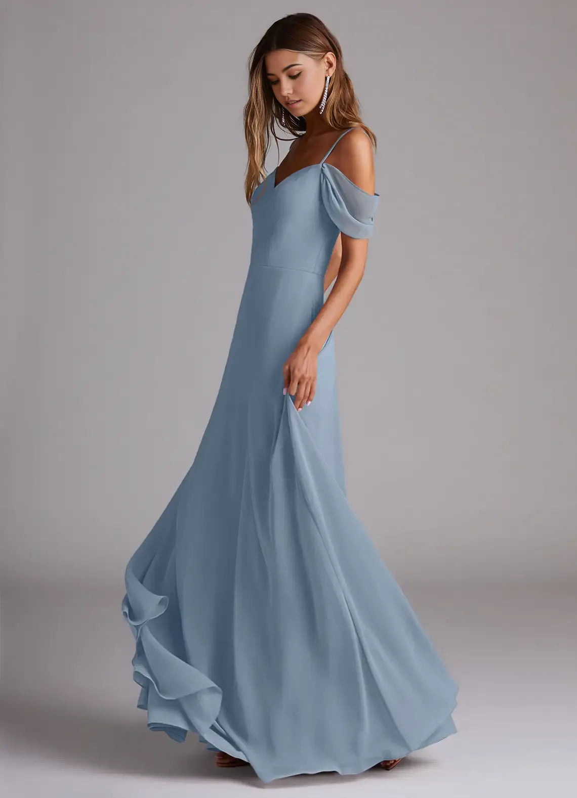 A-Line Sweetheart Chiffon Cold Shoulder Open Back Floor-Length Wedding Dress - Chloe Dress