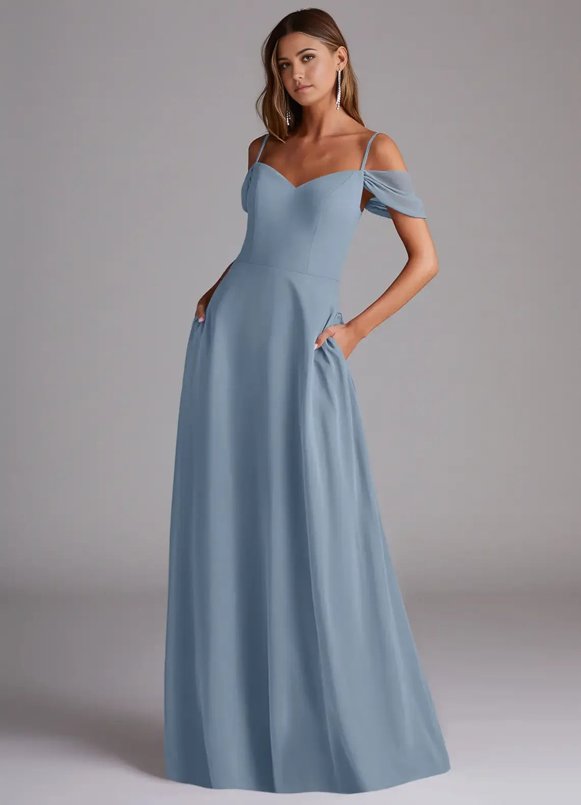 A-Line Sweetheart Chiffon Cold Shoulder Open Back Floor-Length Wedding Dress - Chloe Dress