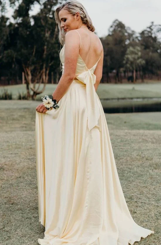 A-Line V-Neck Satin Floor-Length Evening Dress - Chloe Dress