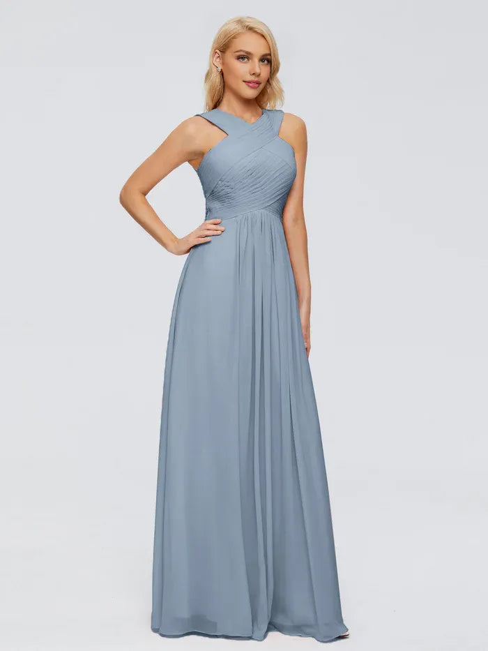 A-Line Chiffon Sleeveless Pleated Floor-Length Wedding Dress - Chloe Dress