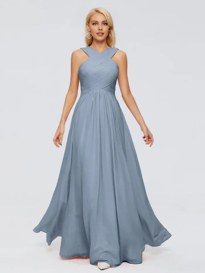 A-Line Chiffon Sleeveless Pleated Floor-Length Wedding Dress - Chloe Dress