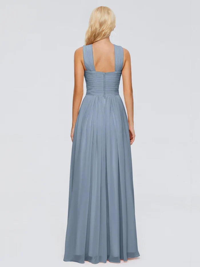 A-Line Chiffon Sleeveless Pleated Floor-Length Wedding Dress - Chloe Dress