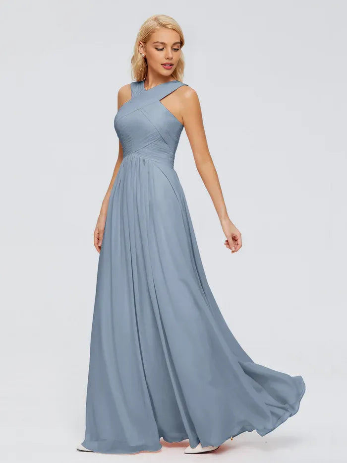 A-Line Chiffon Sleeveless Pleated Floor-Length Wedding Dress - Chloe Dress