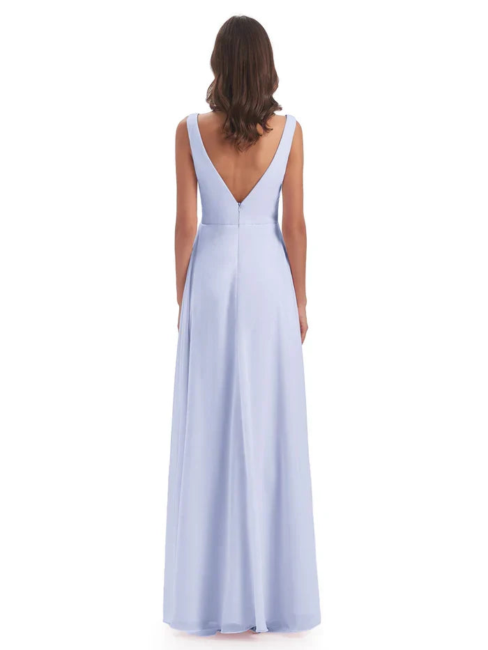A-Line V-Neck Chiffon Sleeveless Pleated Floor-Length Wedding Dress - Chloe Dress