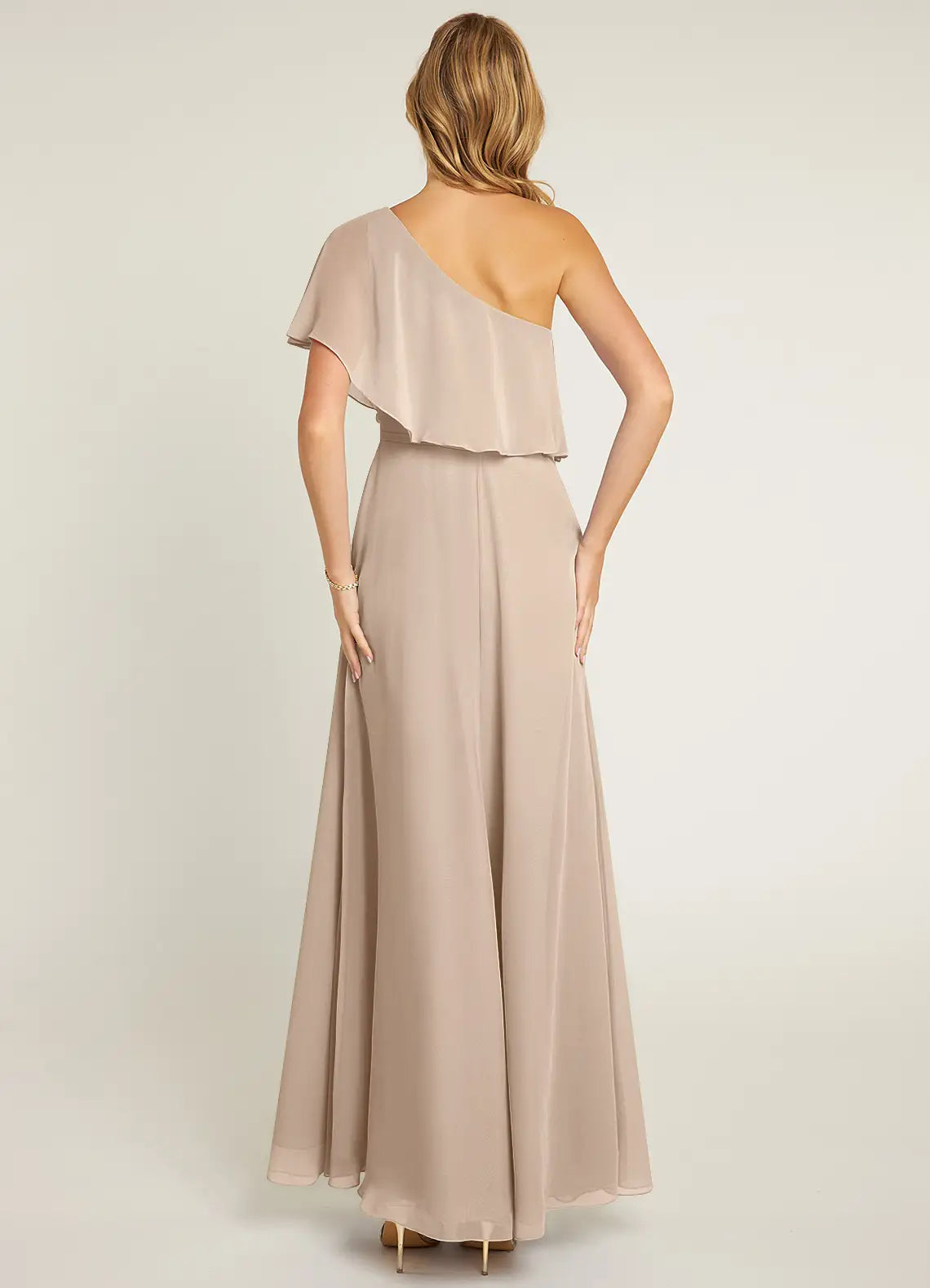 A-Line One-Shoulder Chiffon Floor-Length Wedding Dress - Chloe Dress
