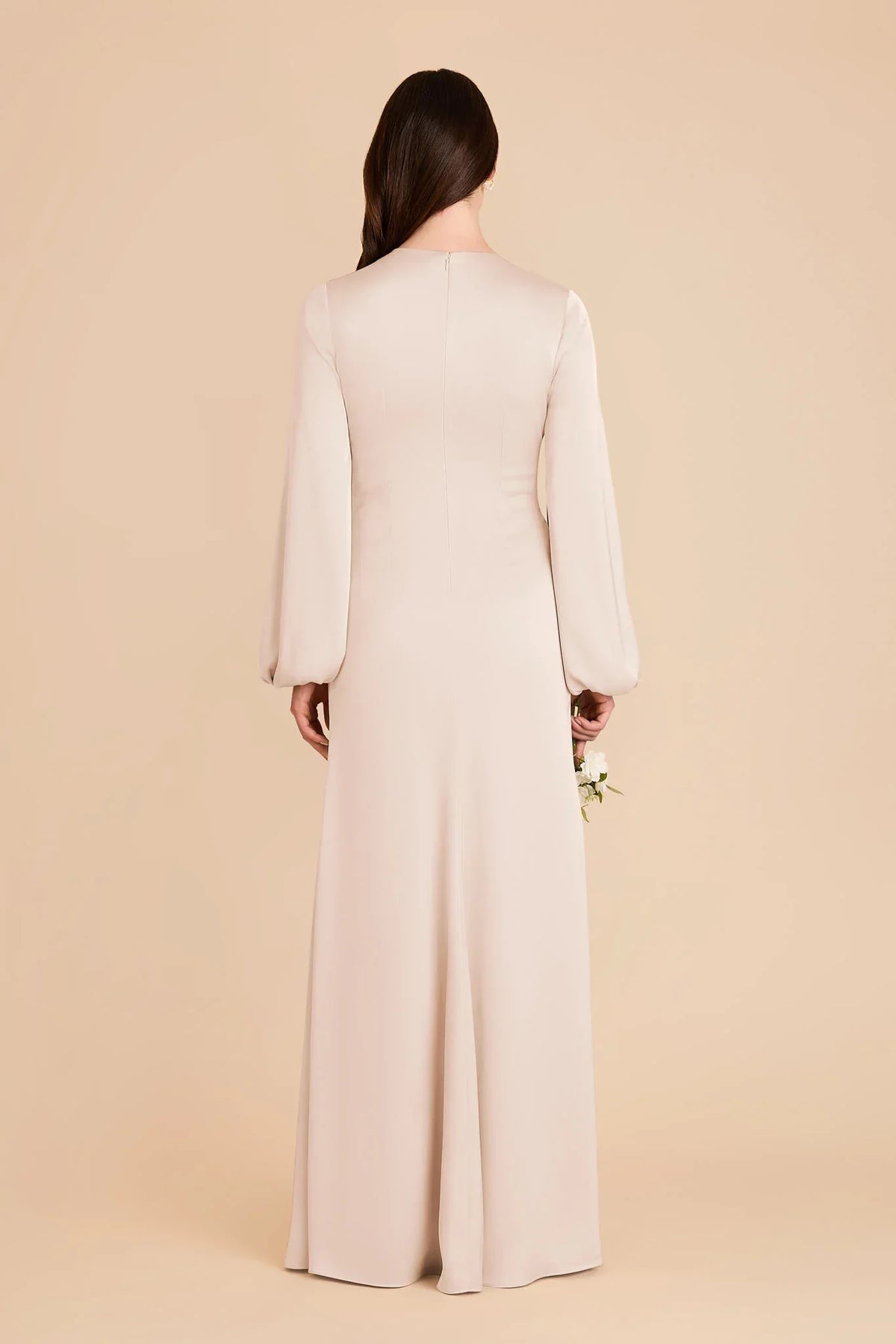 V-Neck Satin Long Sleeve Floor-Length Wedding Dress - Chloe Dress