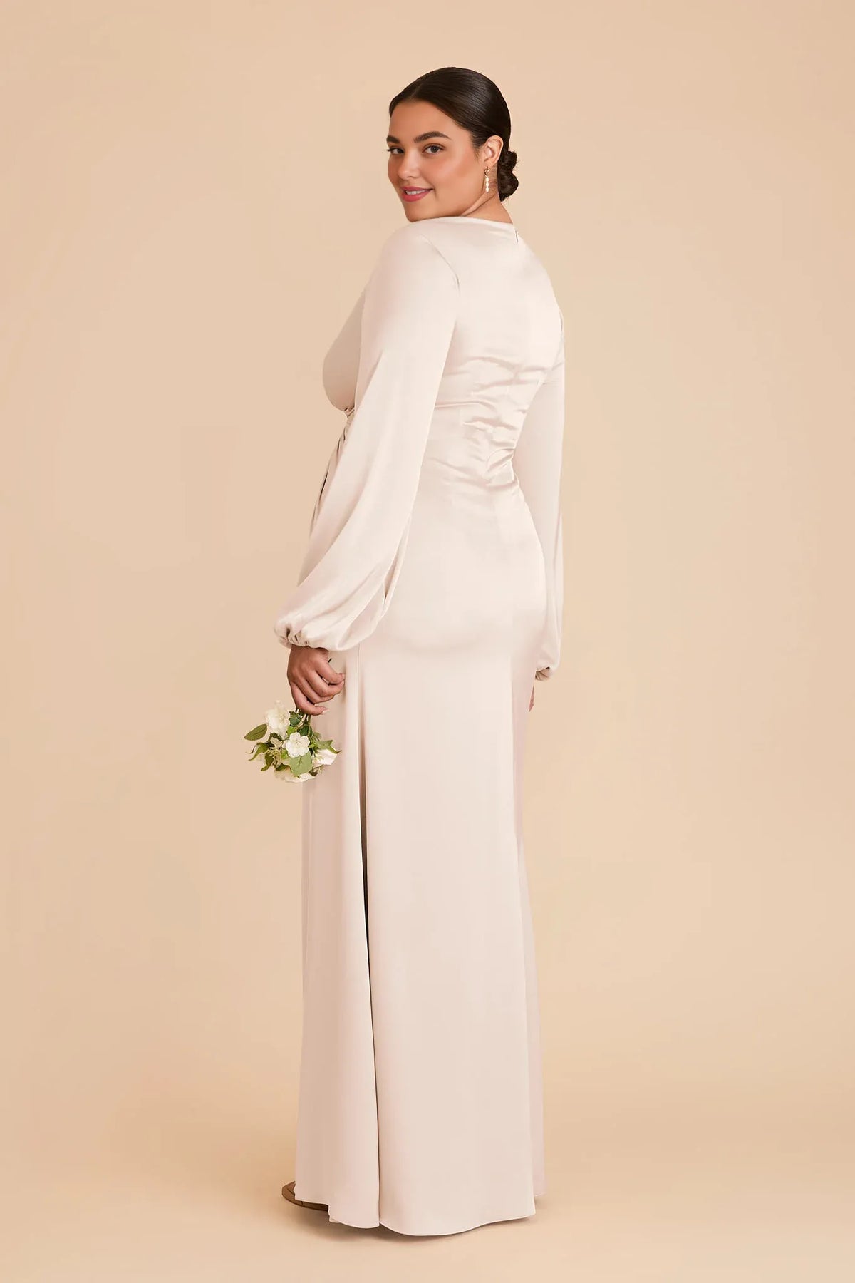 V-Neck Satin Long Sleeve Floor-Length Wedding Dress - Chloe Dress