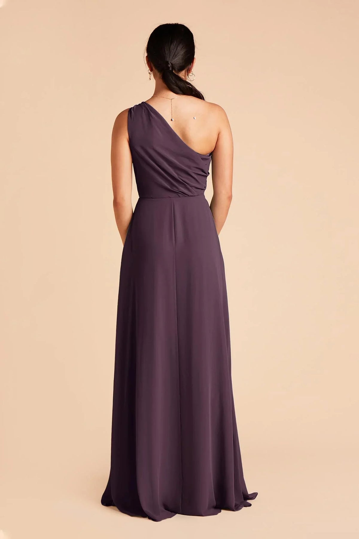 Plum One-Shoulder Chiffon Pleated Floor-Length Wedding Dress - Chloe Dress