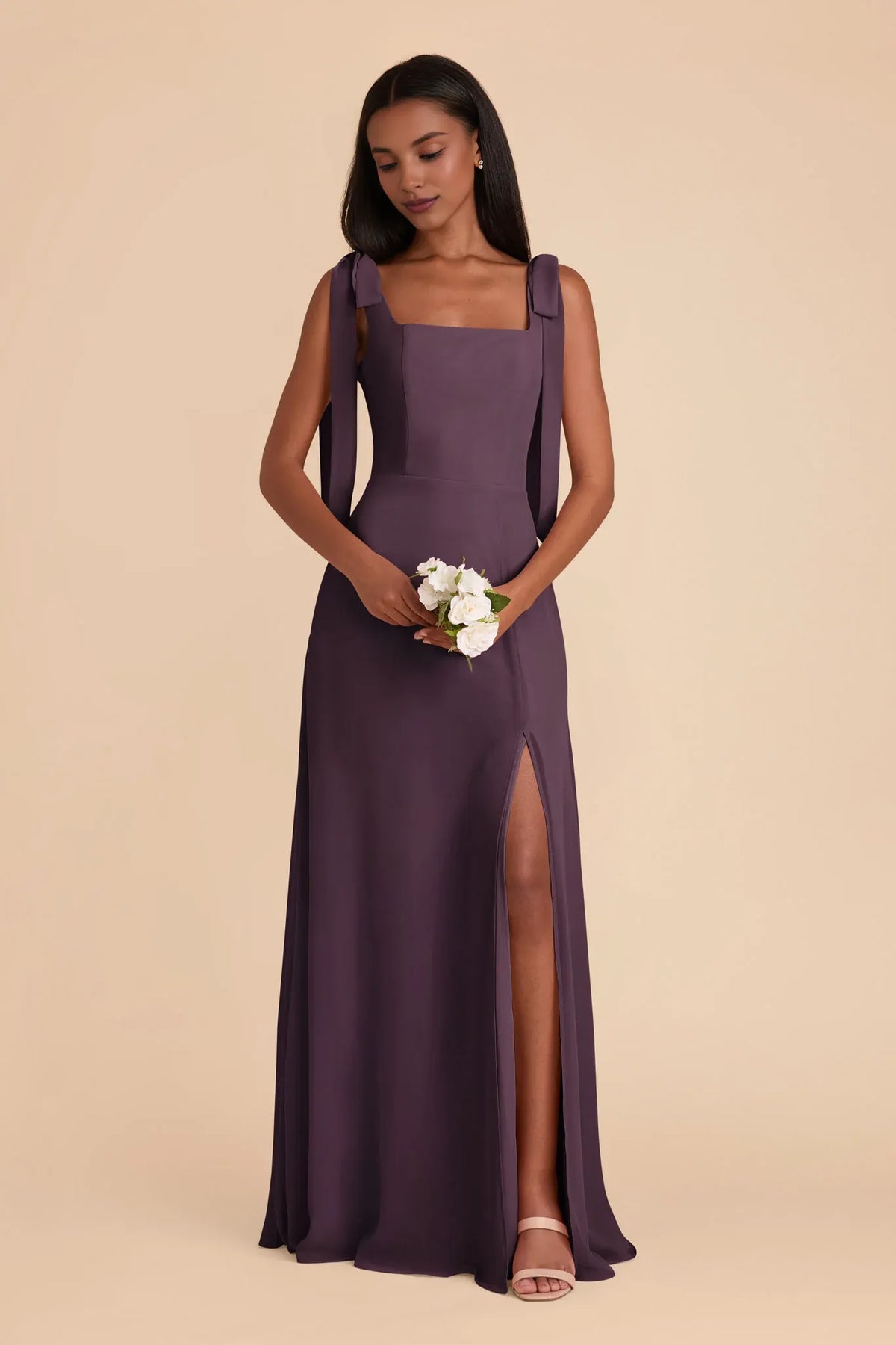 Plum Square Neck Chiffon Sleeveless Floor-Length Wedding Dress - Chloe Dress