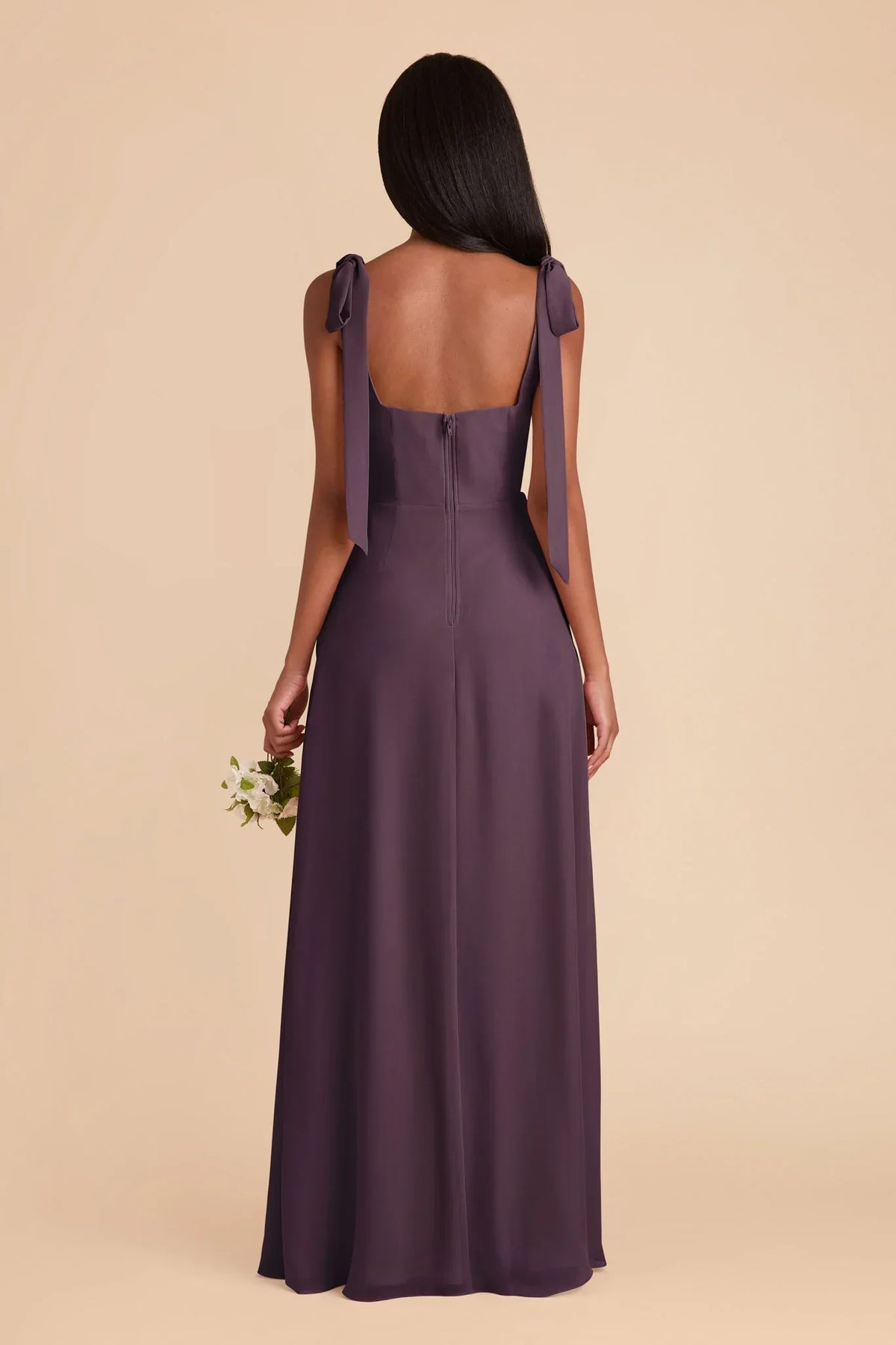 Plum Square Neck Chiffon Sleeveless Floor-Length Wedding Dress - Chloe Dress
