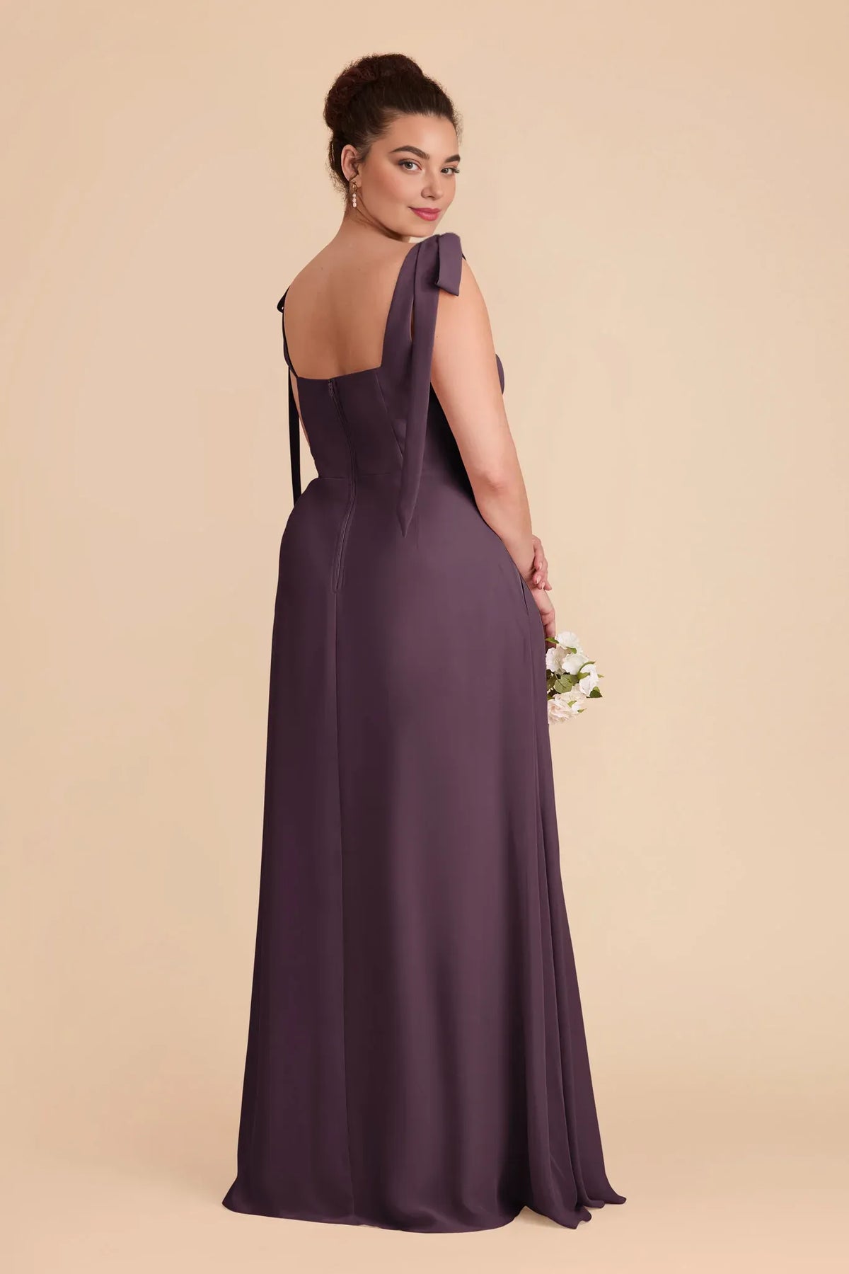 Plum Square Neck Chiffon Sleeveless Floor-Length Wedding Dress - Chloe Dress