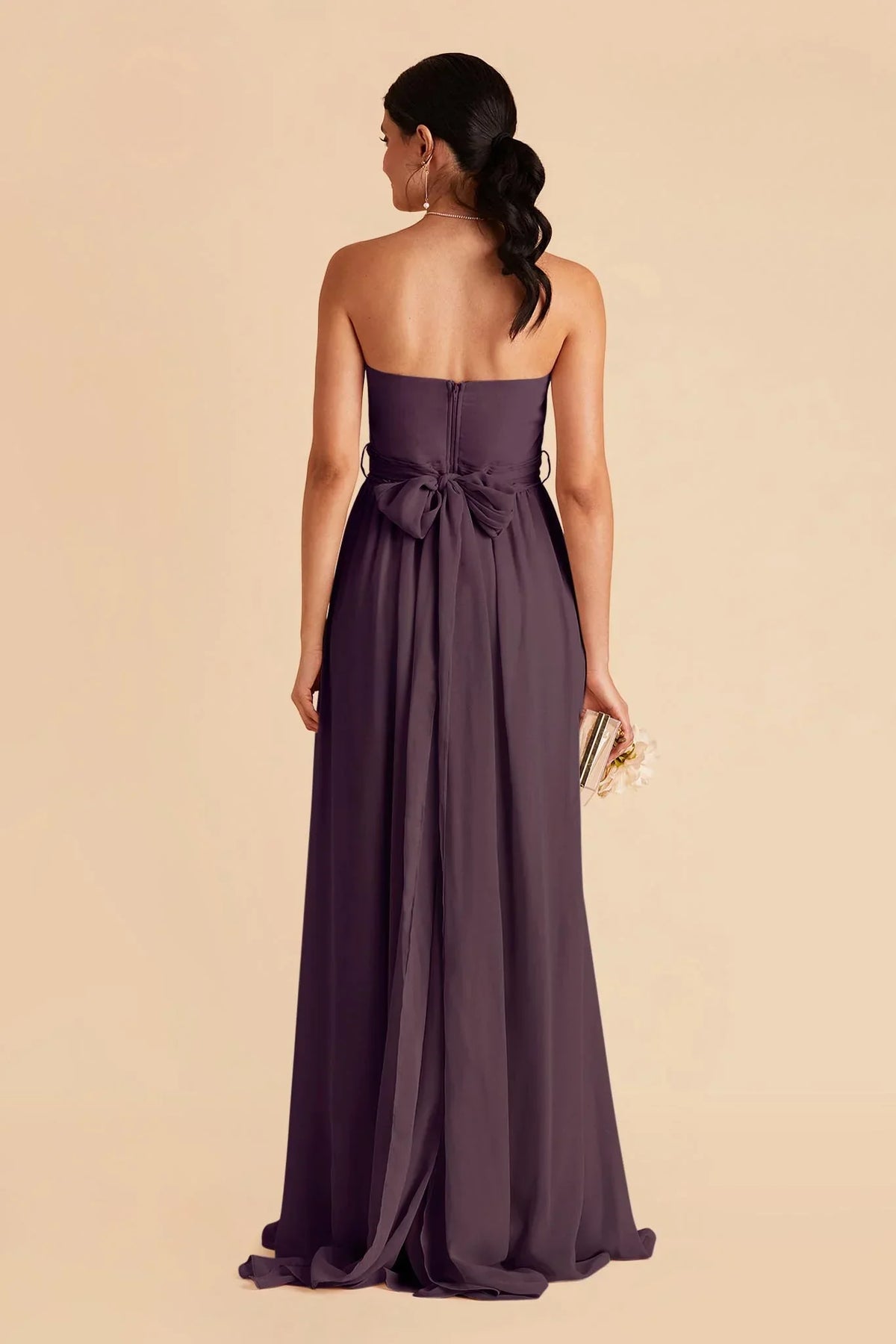 Plum Strapless Chiffon Pleated Floor-Length Wedding Dress - Chloe Dress