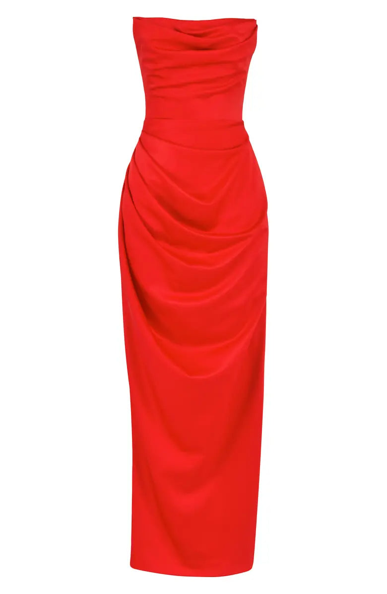 Strapless Satin Sleeveless Floor-Length Prom Dress - Chloe Dress