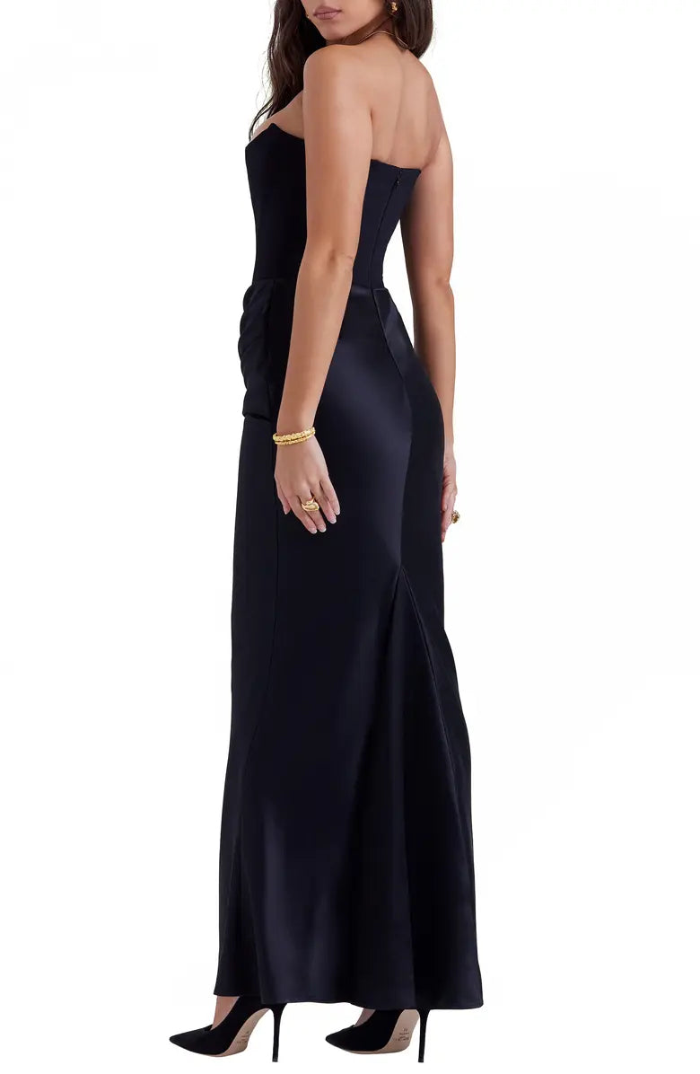Black Strapless Satin Lace-Up Back Prom Dress - Chloe Dress