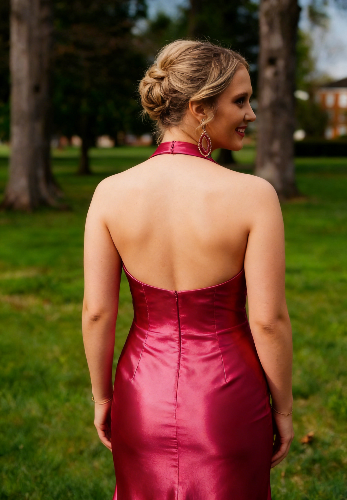 Halter Satin Open Back High Slit Prom Dress - Chloe Dress