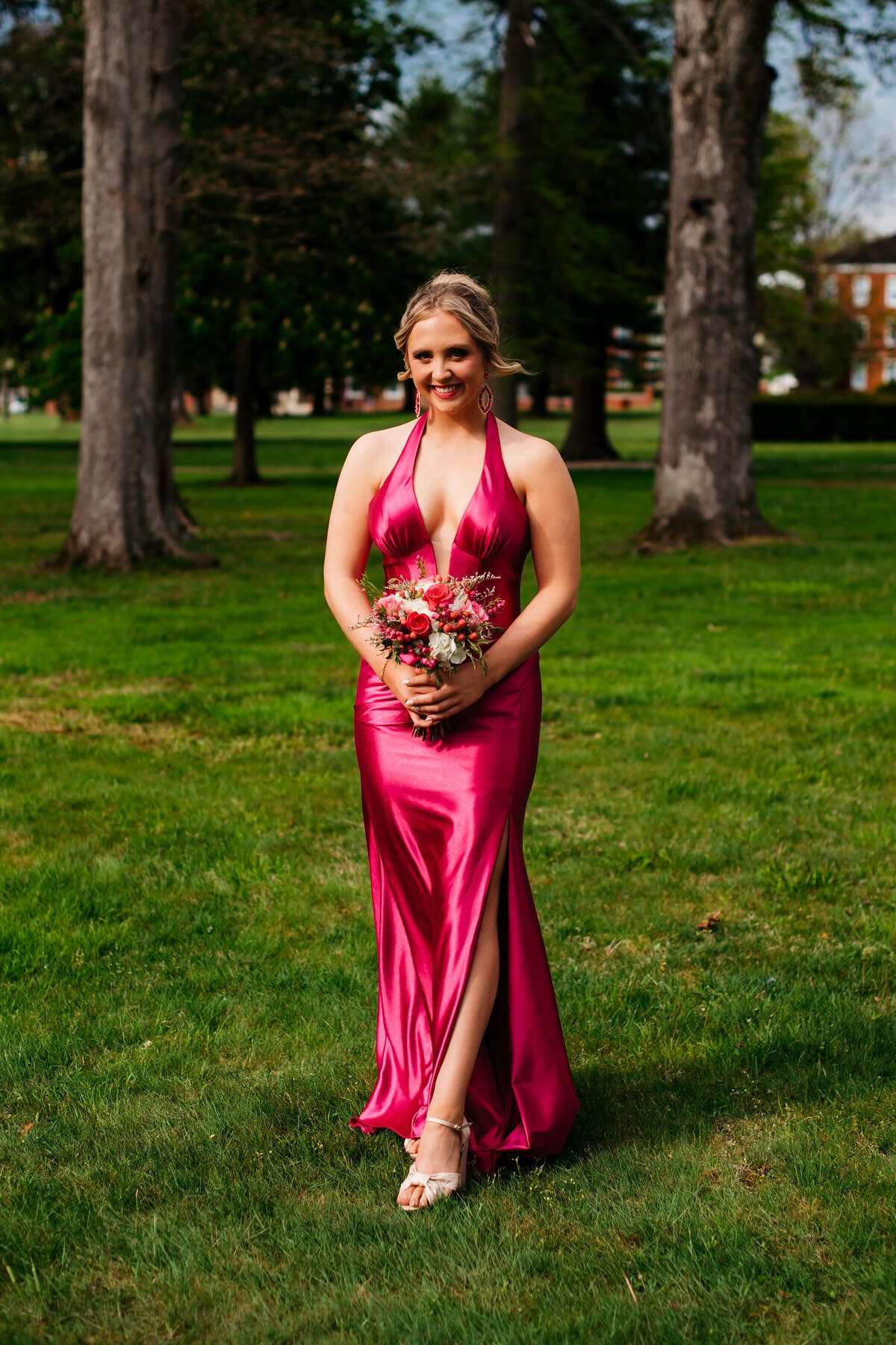 Halter Satin Open Back High Slit Prom Dress - Chloe Dress