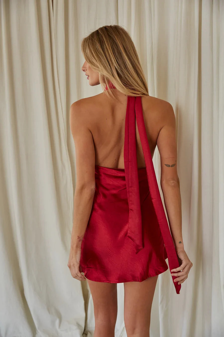 Halter Satin Open Back Ruffled Mini Homecoming Dress - Chloe Dress