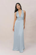 Halter Satin Open Back Floor-Length Wedding Dress - Chloe Dress
