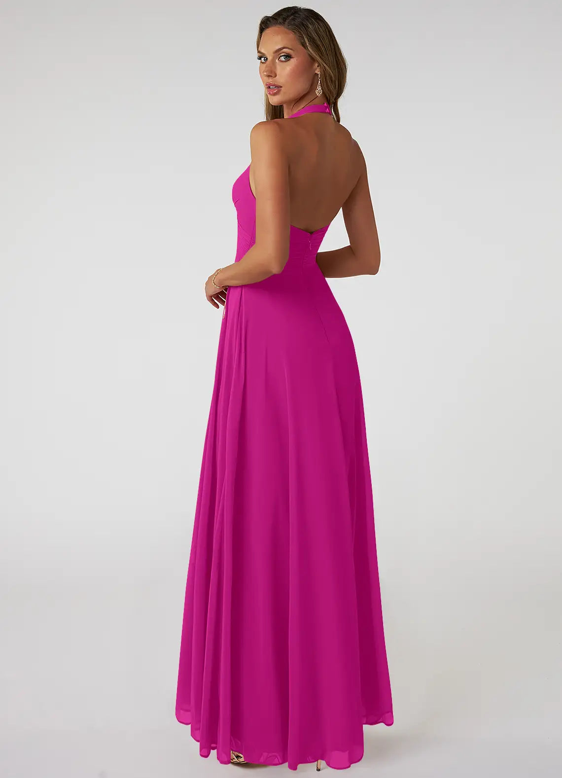 Halter Chiffon Open Back Wedding Dress - Chloe Dress