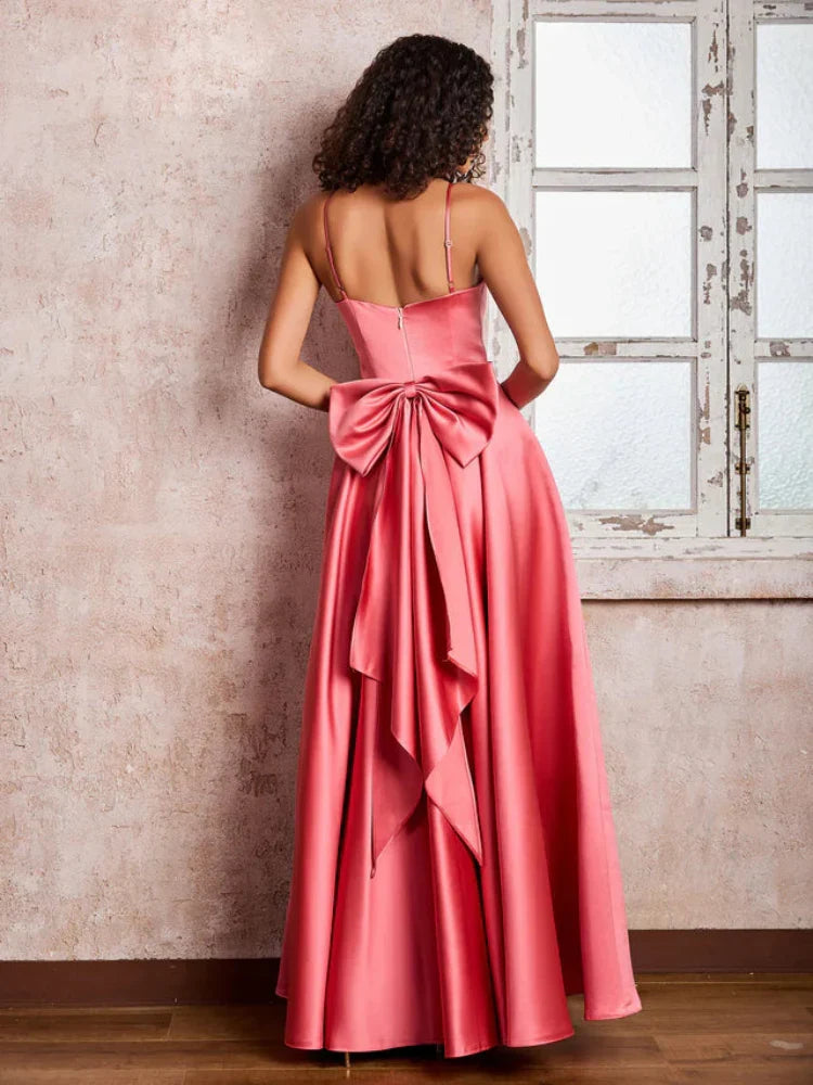 A-Line Spaghetti Strap Satin Floor-Length Wedding Dress - Chloe Dress