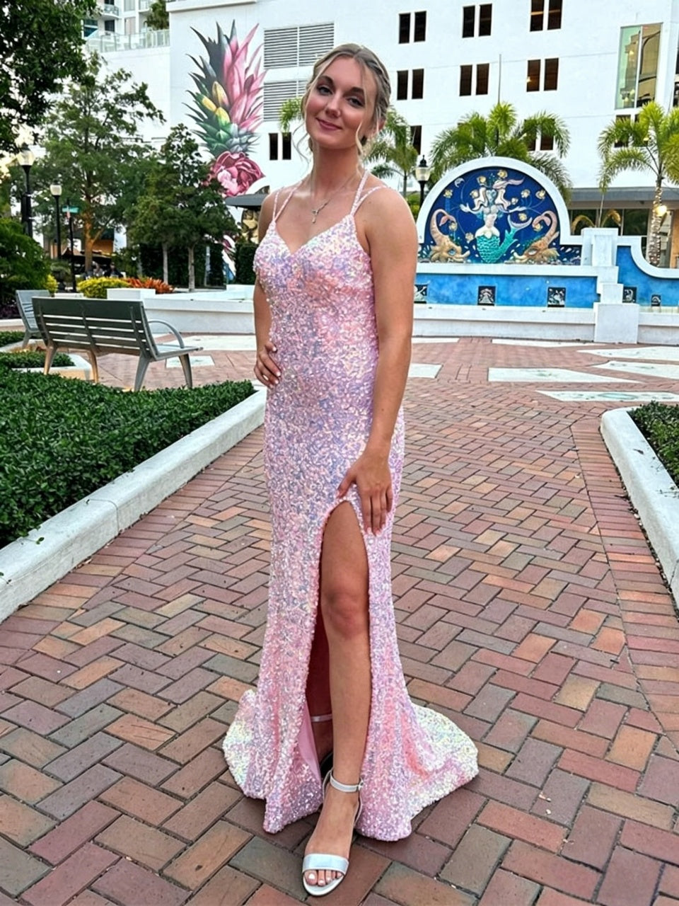 Mermaid V-Neck Lace High Slit Evening Dress - Chloe Dress