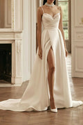 A-Line Spaghetti Strap Satin Wedding Dress - Chloe Dress