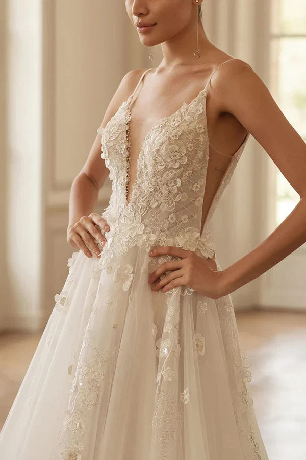 V-Neck Lace Wedding Dress - Chloe Dress