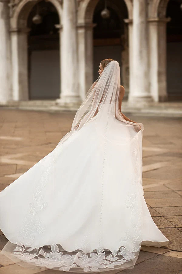 A-Line Sweetheart Satin Long Sleeve High Slit Wedding Dress - Chloe Dress